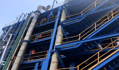 Industrial facility with coated structural steelwork and tanks
